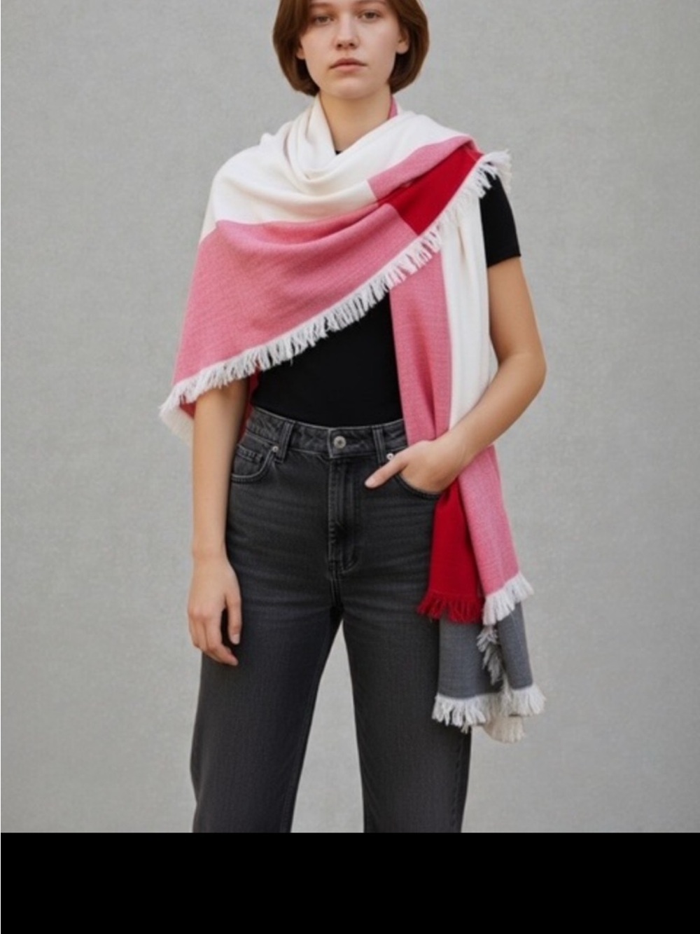 Banana Republic Burgundy and White Fringed Scarf